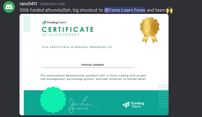 Come Learn Forex student trading result screenshot, 2021 archive, result 163 of 263