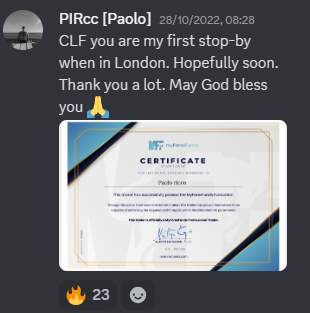 Come Learn Forex student trading result screenshot, 2022 archive, result 249 of 279